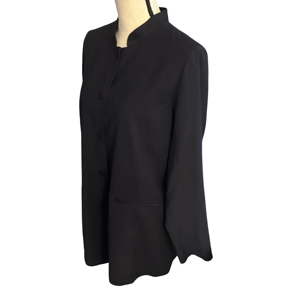 Eileen Fisher Mandarin  Collar Button Front Black Blazer Womens‎ Size PL